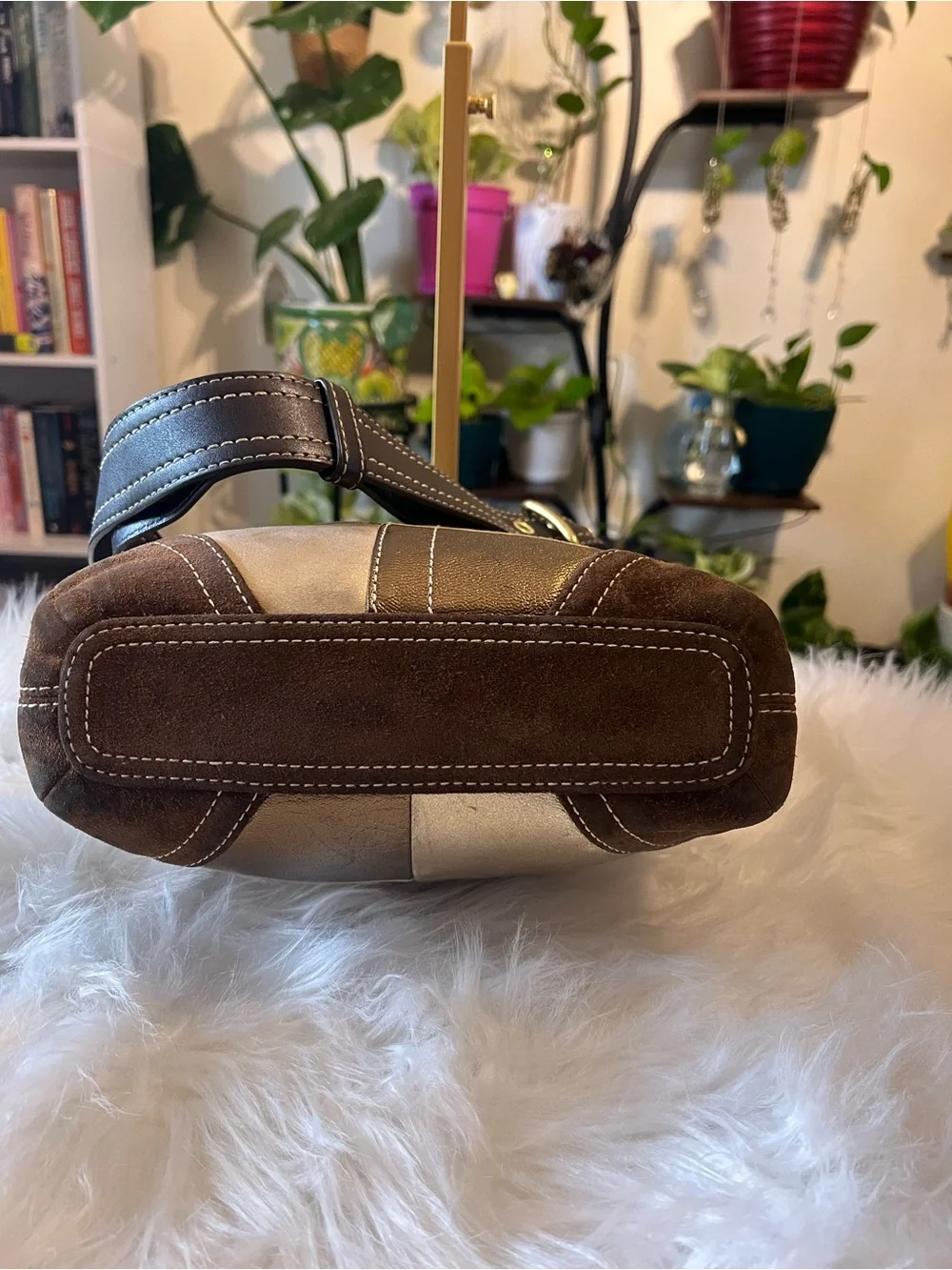 Coach Patchwork Signature Shoulder Bag - Gold and Brown